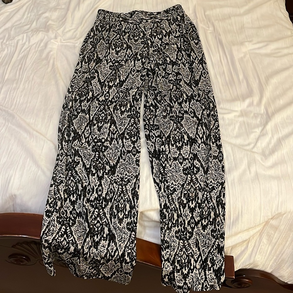 Black Boho Patterned Wide Leg Pants
